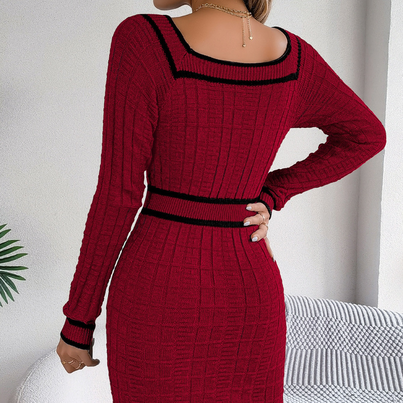 ✨Mini-Strickpulloverkleid mit eckigem Ausschnitt für Damen👗