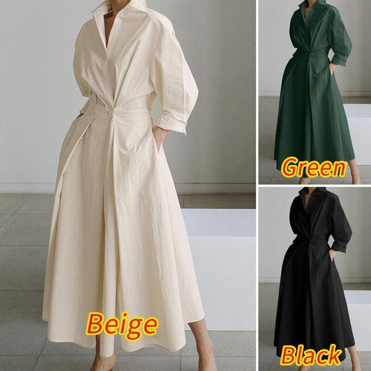💕Was soll ich morgen anziehen?💕Einfarbiges Wickelkleid aus Baumwolle mit Revers für Damen
