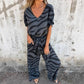 ✨ Zweiteiliges Set aus Oberteil und Hose mit V-Ausschnitt und Zebra-Print für Damen