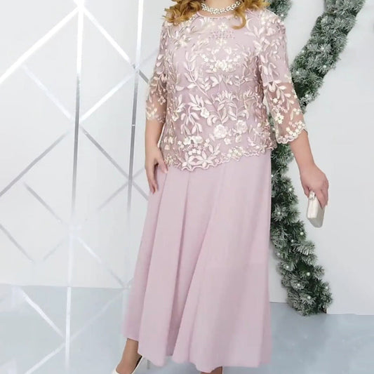 Maximal 49% Rabatt!🏆Kleid Set in großen Größen mit besticktem Überwurf