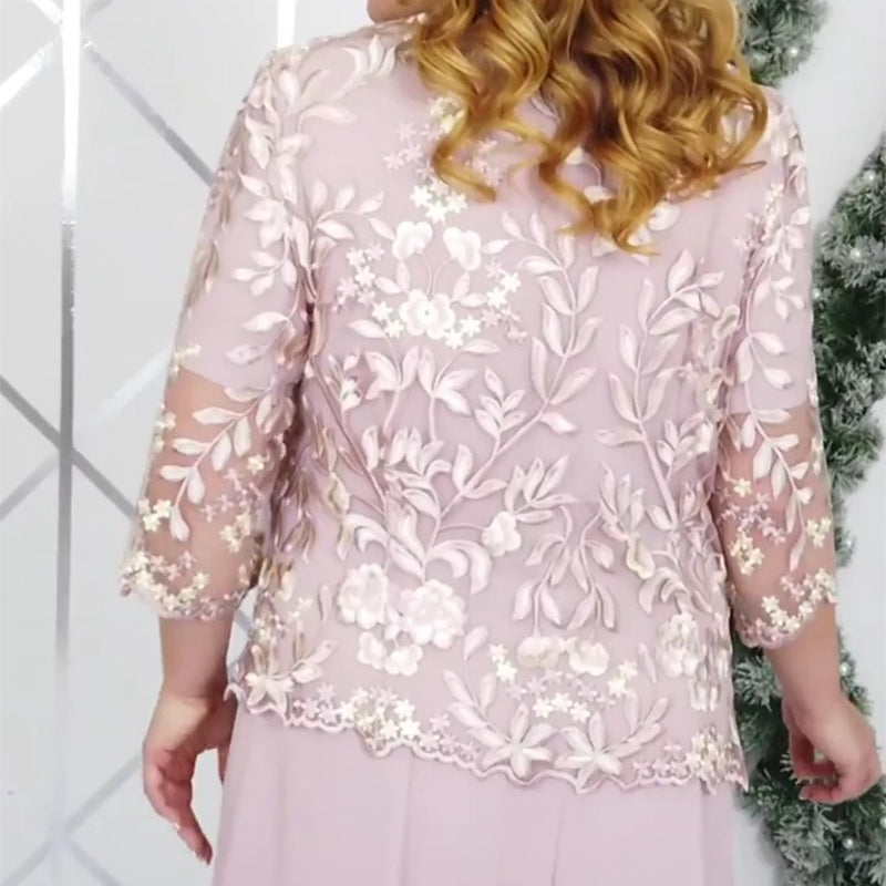 Maximal 49% Rabatt!🏆Kleid Set in großen Größen mit besticktem Überwurf