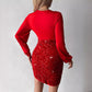 Rotes, figurbetontes Minikleid mit Pailletten