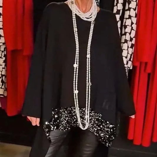 ✨Pailletten-Patchwork-Top mit unregelmäßigem Saum👗