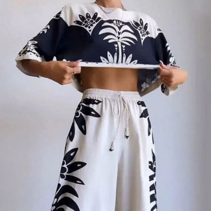 🔥HEISSER VERKAUF🔥 Set aus lässigem Oberteil mit Aufdruck und Hose mit Kordelzug