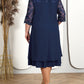 Damenkleid aus besticktem Chiffon mit Rundhalsausschnitt