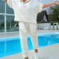 Zweiteiliges Hoodie-Set für Damen in Volltonfarbe 【Oberteil + Hose】