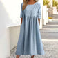 💝HEIßER VERKAUF💝Smocked Casual Cotton Kleid mit runden Necktasche für Frauen