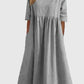 💝HEIßER VERKAUF💝Smocked Casual Cotton Kleid mit runden Necktasche für Frauen