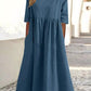💝HEIßER VERKAUF💝Smocked Casual Cotton Kleid mit runden Necktasche für Frauen