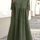 💝HEIßER VERKAUF💝Smocked Casual Cotton Kleid mit runden Necktasche für Frauen