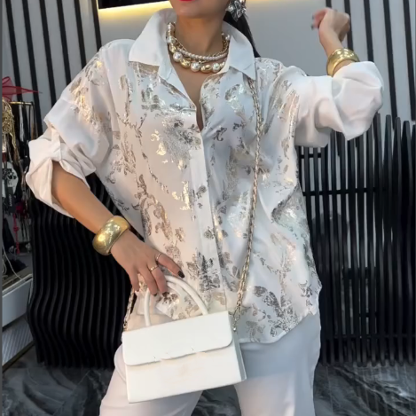 🌟 49% Rabatt - Bedrucktes Langarm-Button-Down-T-Shirt für Damen