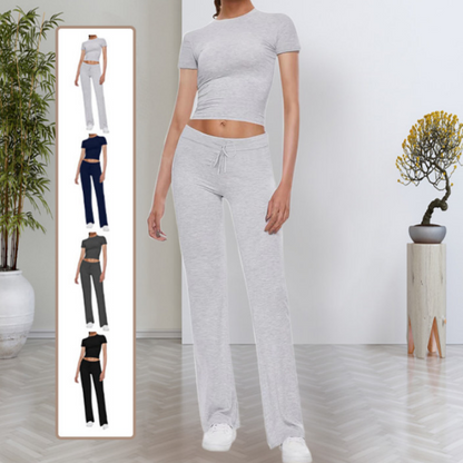 😍Zeitlich begrenzter Rabatt 49% 💥Freizeit-Set: Unifarbenes T-Shirt & Hose mit geradem Bein