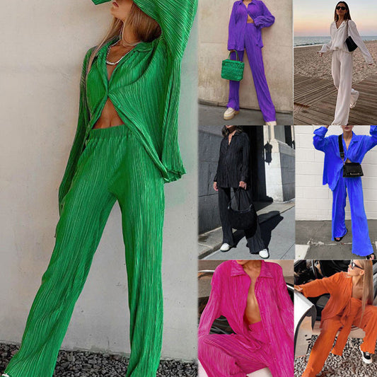 ✨2-teiliges Set aus Hemd und Hose mit Plissee und Knopfleiste