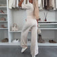 2-teiliges Set aus einfarbigem Reversoberteil und Hose mit weitem Bein