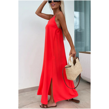 Locker sitzendes Maxikleid mit Spaghettiträgern und Seitenschlitz