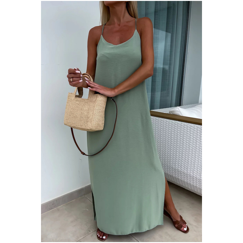 Locker sitzendes Maxikleid mit Spaghettiträgern und Seitenschlitz