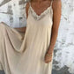🌸Frühlingsangebote💐 Elegantes Maxikleid mit Spitzenbesatz und V-Ausschnitt und Spaghettiträgern für Damen