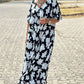 Locker sitzendes, langes Kleid mit V-Ausschnitt und trendigem Print für Damen