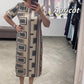 Lässiges, bedrucktes Rundhals-Kurzarmkleid für Damen