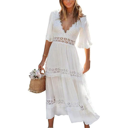 Maxikleid mit V-Ausschnitt und Spitzenrücken