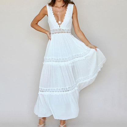 Maxikleid mit V-Ausschnitt und Spitzenrücken