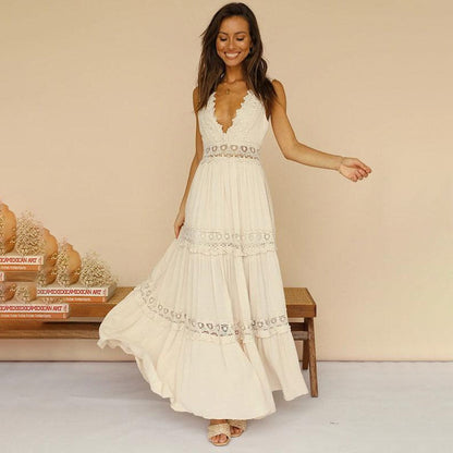 Maxikleid mit V-Ausschnitt und Spitzenrücken