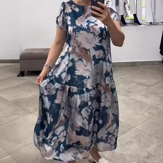 🌸Lose Rundhalsausschnitt Kurzärmliges Kleid mit Blumenmuster