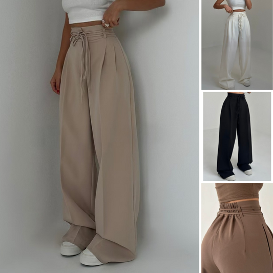 Einfarbige Hose mit hoher Taille und geradem Bein für Damen