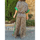 49% RABATT💐 2-teiliges Damen-Outfit mit Leopardenmuster, Button-Down-Hemd und Hose mit weitem Bein