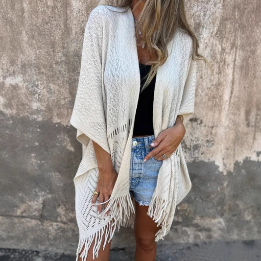 💖Eleganter, einfarbiger, weicher Schal mit Cut-outs und Quasten