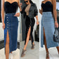 💕Nur für kurze Zeit 49 % Rabatt💕 Stilvoller, figurbetonter Jeansrock mit Knopfverschluss und Schlitz