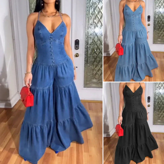 Sexy rückenfreier Jumpsuit mit V-Ausschnitt für Damen