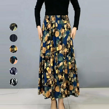 Modischer Damenrock mit hoher Taille und Blumenmuster, langer Faltenrock