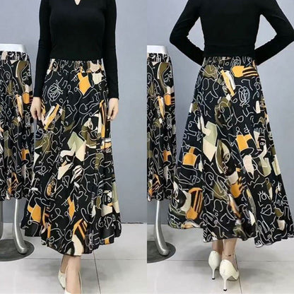 Modischer Damenrock mit hoher Taille und Blumenmuster, langer Faltenrock