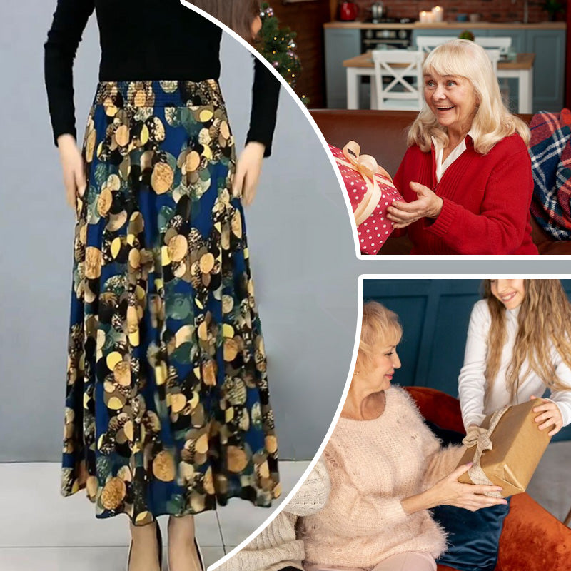 Modischer Damenrock mit hoher Taille und Blumenmuster, langer Faltenrock
