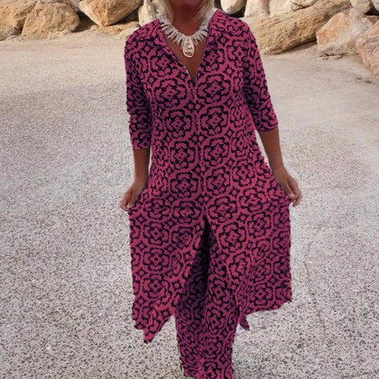 🔥2-teiliges Set aus bedrucktem Button-Down-Hemd und Hose