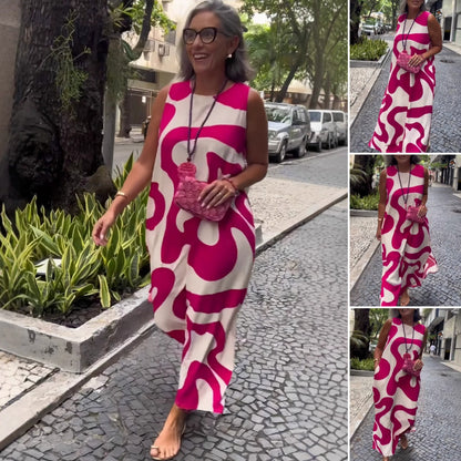 ✨Lässiges und modisches ärmelloses Kleid mit Rundhalsausschnitt und Druck