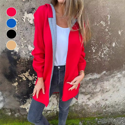 🎉Schnäppchen 49% RABATT🎉Damenmantel mit Kapuze, Reißverschluss und Taschen