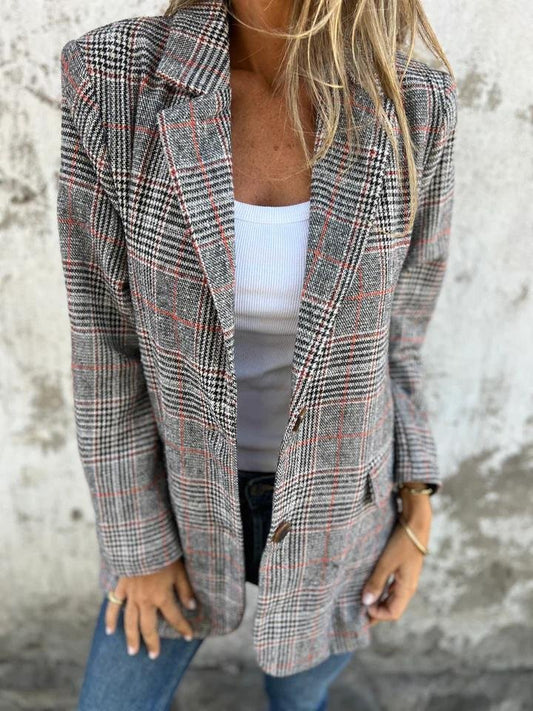 🔥Lässiger karierter Blazer mit Revers