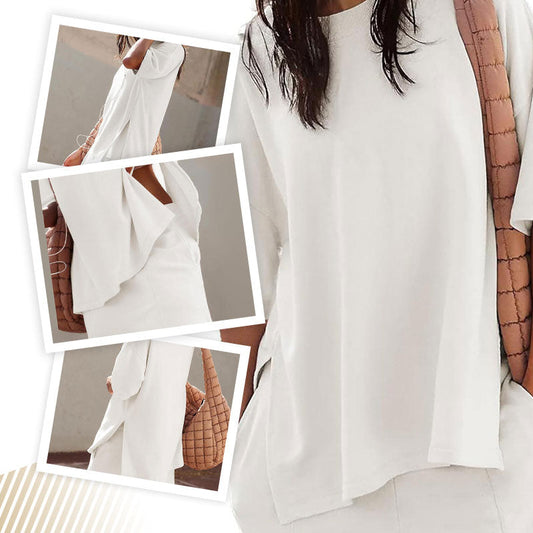 ✨Lässiges 2-teiliges Set aus geschlitztem Top und Shorts für Damen