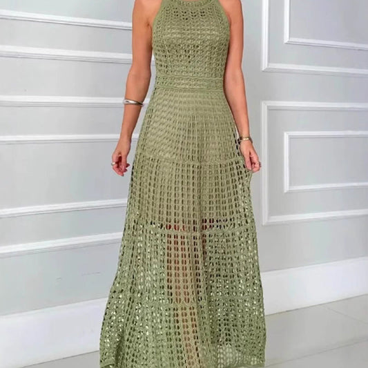 A-Linien-Maxikleid mit Häkelstrickstruktur