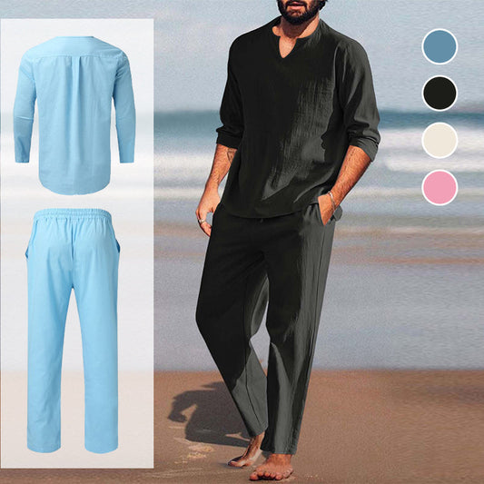 🍃 2-teiliges Herren-Set aus Oberteil und Hose mit V-Ausschnitt