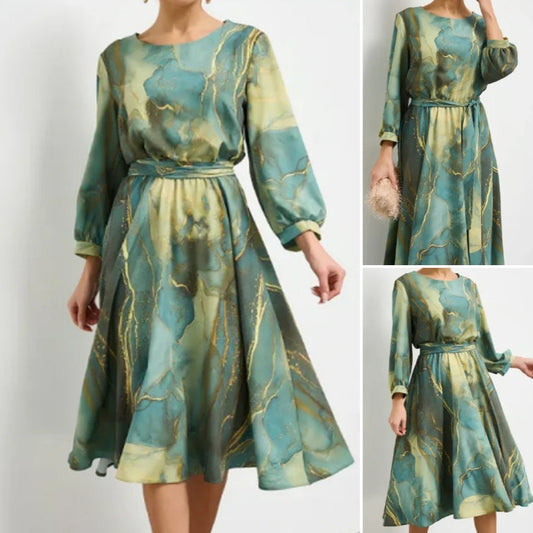Langärmliges, modisches Kleid mit bedruckter Taille für Damen – schick und zeitlos!