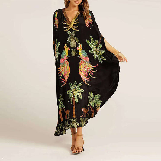 Elegantes, lockeres Kleid mit V-Ausschnitt und Print für Damen