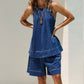 Damen-Set aus Tanktop mit Rundhalsausschnitt und Shorts mit hoher Taille