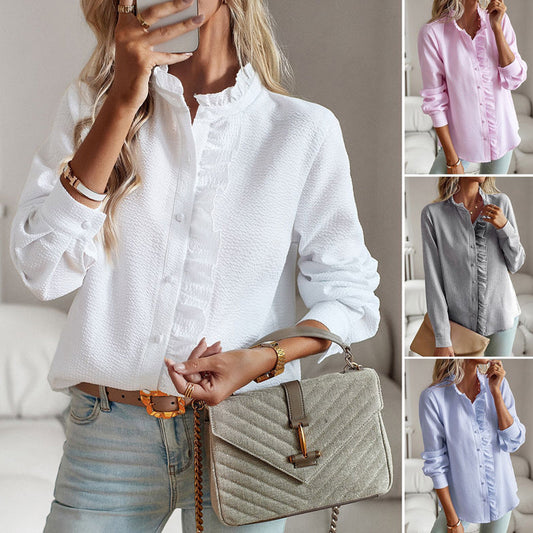Gestreiftes Button-Down-Hemd mit Rüschenbesatz für Damen