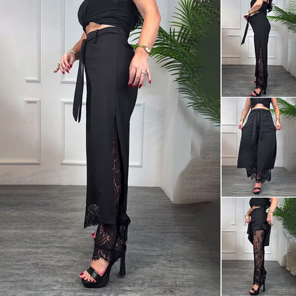 Sexy, mit Spitze gefütterte Hose mit weitem Bein für Damen