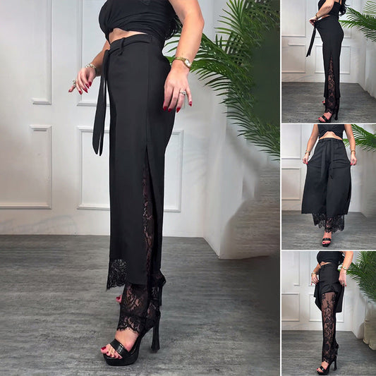 Sexy, mit Spitze gefütterte Hose mit weitem Bein für Damen