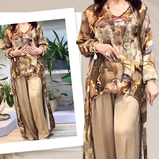❤️Höhere Qualität-❤️Zweiteiliges Set aus trendigem Top und Hose mit Aufdruck für Damen