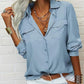Damen-Hemd mit einfarbigem Revers und langen Ärmeln und Button-Down-Kragen